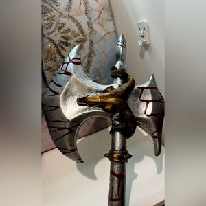Silver and Gold Decorative Axe Sculpture, Medieval Accessory